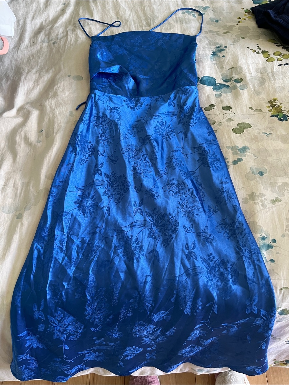 Lulu's Cobalt Blue Satin Floral Slip Dress